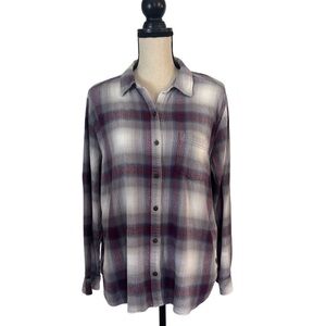 Sonoma Women’s Plaid Button-Down Shirt - Gray & Burgundy